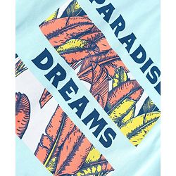 Pine Kids Single Jersey Knit Half Sleeves Night Suit With Text & Leaf Print - Light Blue