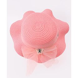 Pine Kids Straw Hat With Butterfly Applique Pink - Diameter 17 cm