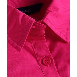 Pine Kids Cotton Woven Full Sleeves Collared Front Open Shirt Dress with Floral Embroidery - Dark Pink