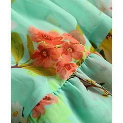 Pine Kids Woven Flutter Sleeves Frock with Floral Print & Frill Detailing - Light Green
