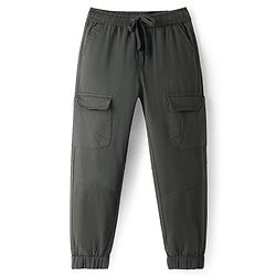 Pine Kids Cotton Elastane Woven Full Length Solid Color Trouser - Olive Green