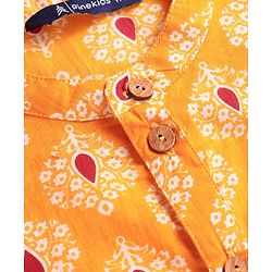 Pine Kids Cotton Woven Full Sleeves Kurta with Floral Print - Mustard Yellow