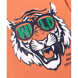 Pine Kids Single Jersey Knit Half Sleeves Night Suit with Tiger Print - Orange & Blue