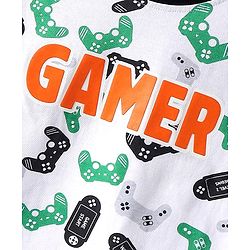 Pine Kids Single Jersey Knit Half Sleeves Night Suit With Gamer Text Print - White