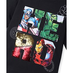 Pine Kids Marvel Terry Knit Half Sleeves Oversized T-Shirt with Avengers Graphics & Sequins Detailing - Black