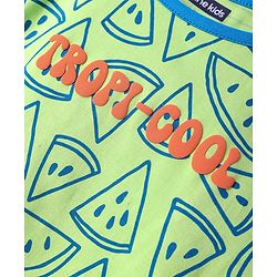 Pine Kids Single Jersey Knit Half Sleeves Shorts Night Suit with Tropical Text Print - Light Green