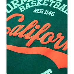 Pine Kids Cotton Knit Half Sleeves Drop Shoulder T-Shirt with California Text Print T-Shirt - Dark Green