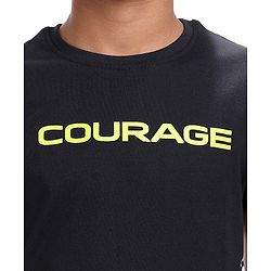 Pine Kids Cotton Knit Half Sleeves T-Shirt With Tiger & Courage Text Print - Black