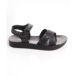 Pine Kids Sandal with Velcro Closure & Glitter Print - Beige
