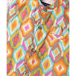 Pine Kids Cotton Woven Full Sleeves Striped Kurta Pyjama Set with Ikkat Print Jacket - White