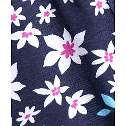 Pine Kids Cotton Lycra Knit Full Length Leggings with Floral Print - Navy Blue