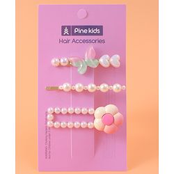 Pine Kids Free Size Hair Pins & Clips with Floral Applique Pack of 3 - Pink