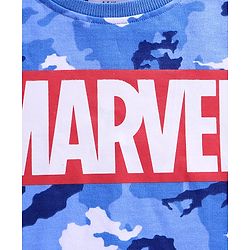 Pine Kids Marvel Terry Knit Full Sleeve T-Shirt & Lounge Pant Set With Marvel Graphic And Cargo Pockets - Blue