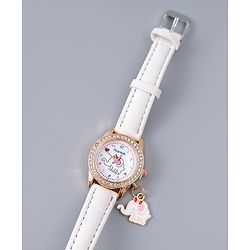 Pine Kids Free Size Analog Watch With Elephant Applique - White