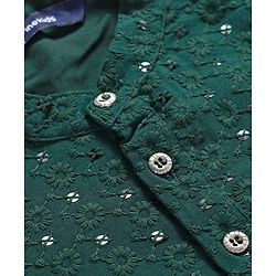 Pine Kids Woven Full Sleeves Kurta Pyjama Set With Sequin Detailing - Dark Green