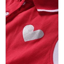Pine Kids Cotton Knit Sleeveless Collared Dress with Foil Heart Print - Red