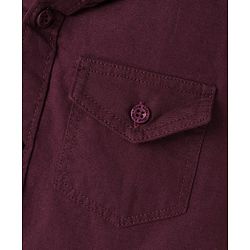 Pine Kids Cotton Woven Half Sleeves Solid Colour Hooded Shirt - Wine