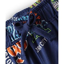 Pine Kids Single Jersey Knit Half Sleeves Shorts Night Suit With Text Print - Navy Blue