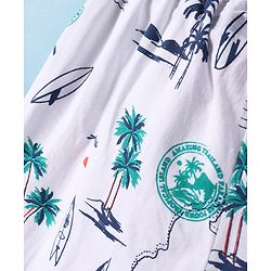 Pine Kids Single Jersey Half Sleeves Shorts Night Suit With Beach Theme Print - White