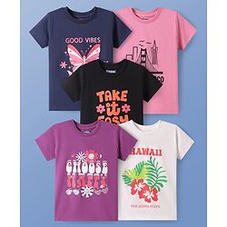 Pine Kids Cotton Knit Half Sleeves T-Shirts with Text Print Pack of 5 - Multicolor
