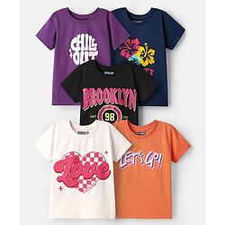 Pine Kids Cotton Knit Half Sleeves Text Printed T-Shirts Pack of 5 - Multicolor
