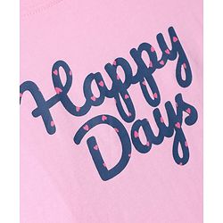 Pine Kids Single Jersey Knit Half Sleeves Shorts Nightsuit With Happy Days Text Print - Pink & Navy Blue