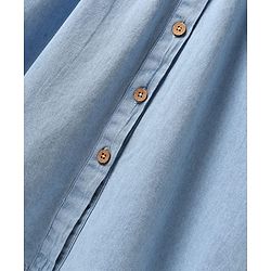 Pine Kids Cotton Woven Half Sleeves Solid Shirt Style Frock With Belt - Light Blue