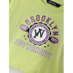 Pine Kids Cotton Knit Half Drop Shoulder Sleeves T-Shirt with Inner Tee & Text Puff Print - Limegreen