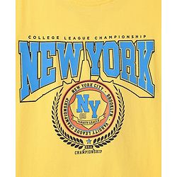 Pine Kids Cotton Knit Half Sleeves T-Shirt With Newyork Text Print - Yellow