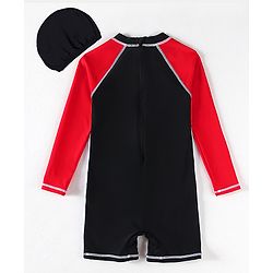 Pine Active Legged Swimsuit With Cap - Red