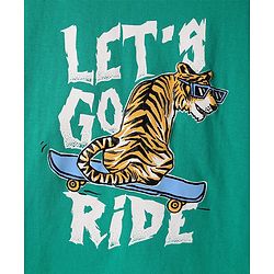 Pine Kids Cotton Knit Half Sleeves T-Shirt With Lets Go Ride Text Print - Mint