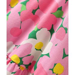 Pine Kids Cotton Knit Frill Sleeves Frock with Floral Print - Pink