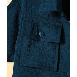Pine Kids Woven Half Sleeves Solid Color Shirt Style Top with Inner Slip - Navy Blue