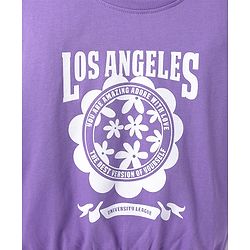 Pine Kids Cotton Knit Half Sleeves T-Shirt With Los Angeles Text Print - Purple