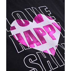 Pine Kids Cotton Knit Half Sleeves T-Shirt With Love Happy Time Foil Text Print - Black