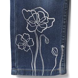 Pine Kids Woven Full Length Washed Denim Jeans With Floral Print - Blue
