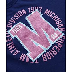 Pine Kids Cotton Knit Half Raglan Sleeves T-Shirt with Athletic Division Text Print - Navy Blue