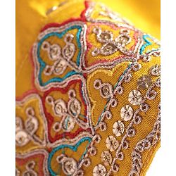 Pine Kids Woven Singlet Sleeves Floral Sequin Embroidered Kurta & Salwar Set with Dupatta - Mustard