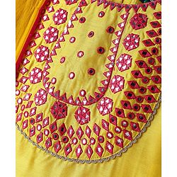 Pine Kids Woven Three Fourth Sleeves Kurta Salwar Set With Embroidery Detailing & Dupatta - Mustard
