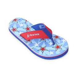 Pine Kids Slip On Flip Flops with Stars Print - Light Blue & Red
