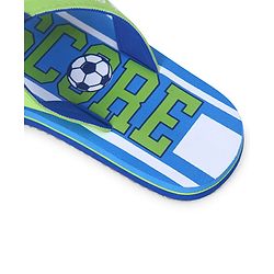 Pine Kids Slip On Flip Flops with Soccer Print - Blue & Green