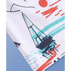 Pine Kids Looper Knit Above Knee Length Shorts with Beach Theme Print - White