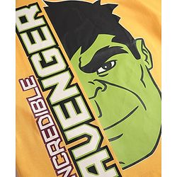 Pine Kids Marvel Single Jersey Knit Half Drop Shoulder Sleeves Oversized T-Shirt with Avengers Graphics & Badge Detailing - Yellow