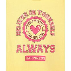 Pine Kids Cotton Knit Half Sleeves Capri Night Suit with Text Print - Yellow & Pink