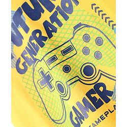 Pine Kids Single Jersey Knit Half Sleeves Shorts Nightsuit With Future Gamer Text Print - Yellow & Navy Blue