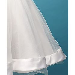 Pine Kids Woven Half Sleeves Mesh Party Dress with Bow Applique & Floral Detailing - White
