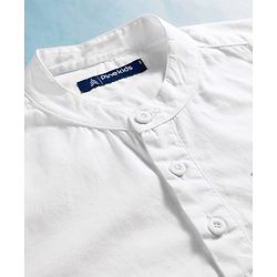 Pine Kids Cotton Woven Full Sleeves Mandarin Collar Solid Kurta Style Shirt - White