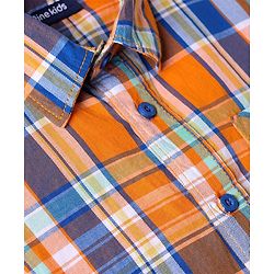 Pine Kids Cotton Woven Full Sleeves Checkered Shirt With T-Shirt - Orange