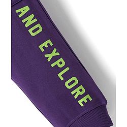 Pine Kids Cotton Knit Full Length Lounge Pant with Text Print - Purple