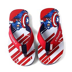 Pine Kids Marvel Slip On Flip Flops With Captain America Print - Red & White